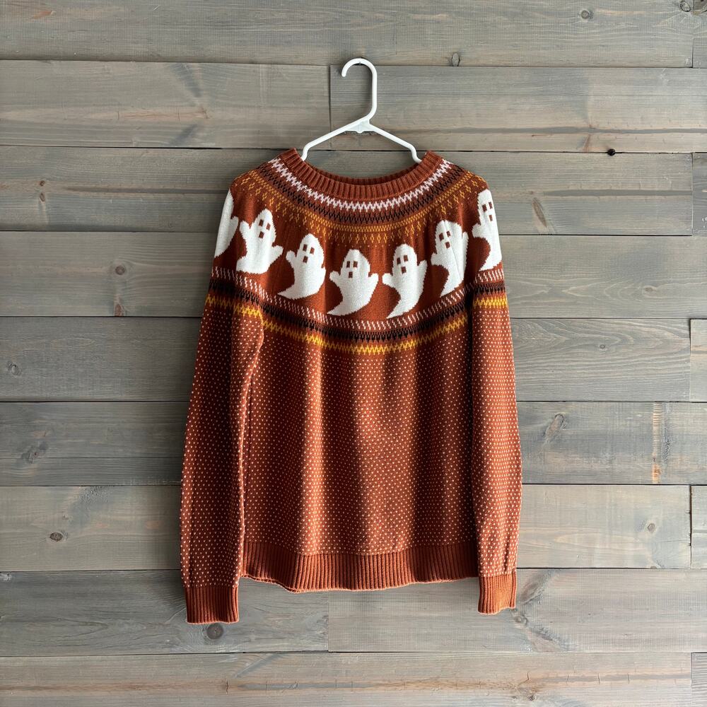 MODCLOTH | You've Been Ghosted Fair Isle Ghost Sweater Large EUC